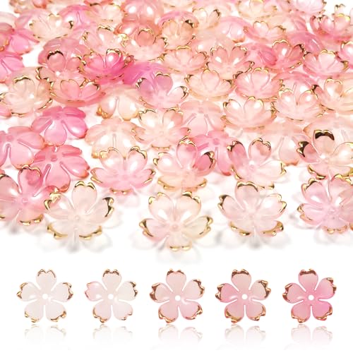 TOAOB 100 Stück Kirschblüten Acryl Blumenperlen Goldrand Rosa Blütenblatt Farbverlaufs Perlen für Armbänder für Schmuckherstellung Basteln Ohrringe Halsketten von TOAOB THE ONE AND ONLY BABY