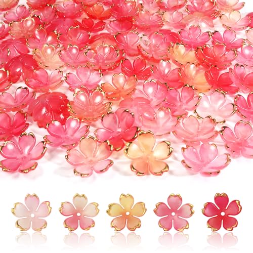 TOAOB 100 Stück Kirschblüten Acryl Blumenperlen Goldrand Rot Blütenblatt Farbverlaufs Perlen Armbänder für Schmuckherstellung Basteln Ohrringe Halsketten von TOAOB THE ONE AND ONLY BABY