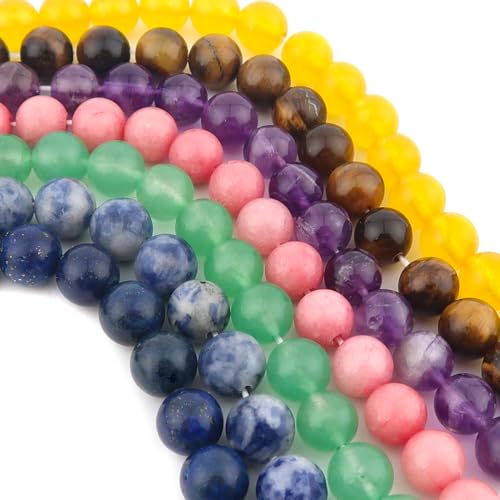 TOAOB 100 Stück Natürliche Edelstein Perlen 8mm 7 Farben Mix Kristall Steinperlen Halbedelsteine Perlen mit loch Runde Lose Edelstein Perlen für Armband Halskette Schmuckherstellung DIY Basteln von TOAOB THE ONE AND ONLY BABY