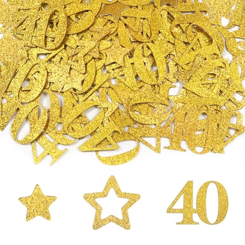 TOAOB 100 Stück Zahlenkonfetti 40 Jahr Gold Konfetti Groß 3.5 x 2.5 cm mit Glitzer Stern für StreudekoDeko Tischdeko Dekoration von TOAOB THE ONE AND ONLY BABY