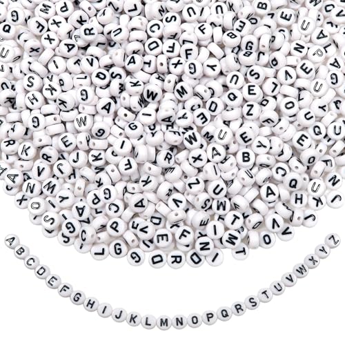 TOAOB 1000 Stück Buchstabenperlen 4x7mm Rund Acryl Weiß mit Schwarz Wort A bis Z Alphabet Buchstaben Spacer Perlen für Armband Halsketten Haarband Schmuck DIY Bastelnn von TOAOB THE ONE AND ONLY BABY