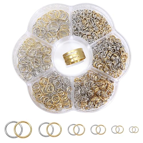 TOAOB 1000 Stück Jump Ringe Spaltringe Gold und Edelstahlfarbe 4mm bis 10mm Edelstahl Sprungringe Offene Biegeringe Verbindungsringe für DIY Schmuckherstellung Halsketten Armband Schlüsselanhänger von TOAOB THE ONE AND ONLY BABY