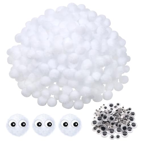 TOAOB 1000 Stück Pompons zum Basteln Groß 10 mm Weiß Pompom Flauschigen Plüsch set Bälle Kunst Bommel mit 100 Stück Selbstklebend Wackelaugen für Dekorieren Nähen DIY Lustige Kreativen Handwerk von TOAOB THE ONE AND ONLY BABY