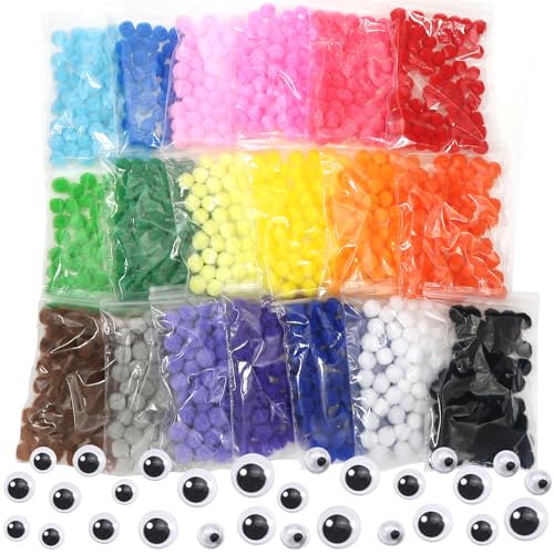 TOAOB 1240 Stück Pompons 10mm Bunte Pompom Flauschigen Plüsch set Bälle Kunst Bommel Einschließlich 100 Stück Selbstklebend Wackelaugen für Lustige DIY Kreative Handwerk von TOAOB THE ONE AND ONLY BABY
