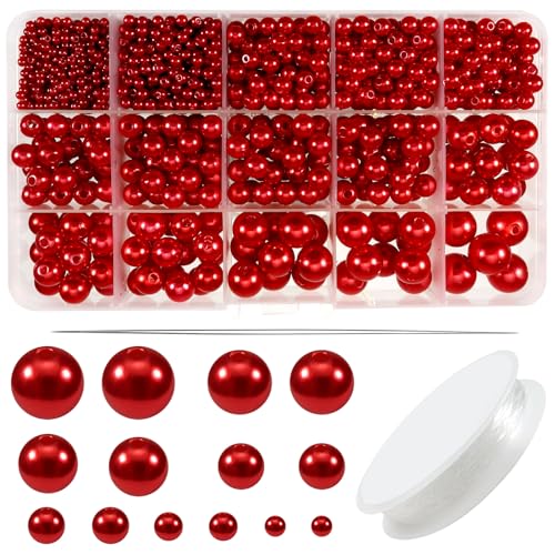 TOAOB 1400 Stück Kunstperle mit Loch Runde Perlen set zum Auffädeln Schmuck Perlen Rot 3mm 4mm 6mm 8mm 10mm 12mm 14mm für Dekorieren Kleidung Halsketten Armbänder TOAOB 1400 Stück Kunstperle mit Loch Runde Perlen set zum Auffädeln Schmuck Perlen Rot 3mm 4mm 6mm 8mm 10mm 12mm 14mm für Dekorieren Kleidung Halsketten Armbänder von TOAOB THE ONE AND ONLY BABY
