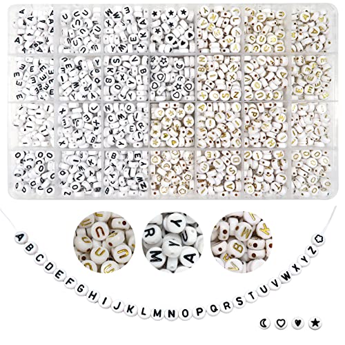 TOAOB 1600 Stück 4x7mm Weiß Schwarz Buchstabenperlen Rund Acryl Perlen mit Buchstaben A bis Z für Schmuckherstellung von TOAOB THE ONE AND ONLY BABY
