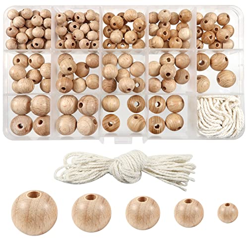 TOAOB 160 Stück Natürliche Runde Holzperlen 8 bis 16mm Buchenholz zum Auffädeln mit Box und 5m Baumwollseil für DIY Schmuck Herstellung von TOAOB THE ONE AND ONLY BABY