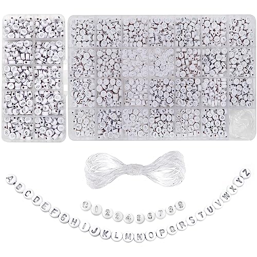 TOAOB Buchstabenperlen, 4 x 7 mm, Acryl, runde Alphabet-Perlen für Armbänder, silberfarbene Zahlen, Herzperlen mit Kristallschnur für Schmuckherstellung, Freundschaftsarmbänder-Set, 1940 Stück von TOAOB THE ONE AND ONLY BABY