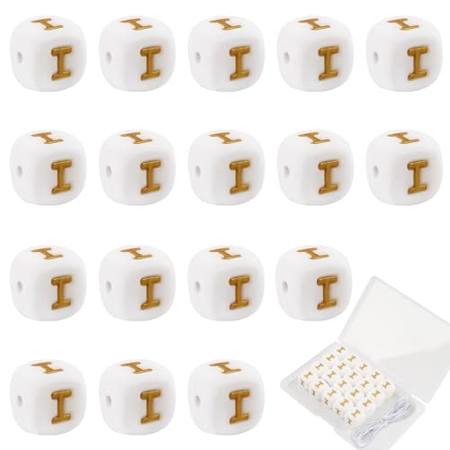 TOAOB 20 Stück Buchstabenperlen aus Silikon für Armbänder 12 mm Würfel Gold Alphabet I Perlen und 2 m Faden für Halsketten Modeschmuck DIY Phone Ketten Schlüsselanhänger TOAOB 20 Stück Buchstabenperlen aus Silikon für Armbänder 12 mm Würfel Gold Alphabet I Perlen und 2 m Faden für Halsketten Modeschmuck DIY Phone Ketten Schlüsselanhänger von TOAOB THE ONE AND ONLY BABY