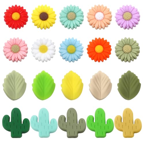 TOAOB 20 Stück Silikon Perlen Gänseblümchen Kaktus und Blatt Silikonperlen Bunte Lose Perlen Gummiperlen Abstandshalter für Schlüsselanhänger Kugelschreiber Schmuckherstellung TOAOB 20 Stück Silikon Perlen Gänseblümchen Kaktus und Blatt Silikonperlen Bunte Lose Perlen Gummiperlen Abstandshalter für Schlüsselanhänger Kugelschreiber Schmuckherstellung von TOAOB THE ONE AND ONLY BABY