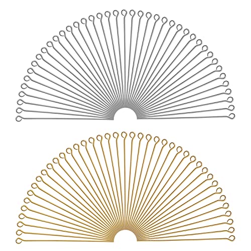TOAOB 200 Stück 50 mm Augennadelnadeln, Nadelspitzen, rund, aus Messing, silberfarben, goldfarben, für Zubehör zur Schmuckherstellung von TOAOB THE ONE AND ONLY BABY