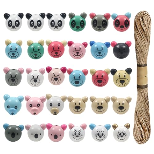 TOAOB 30 Stück Naturholzperlen mit niedlichen Tiergesichtern, 25 mm, Holzköpfe für Glücksbringer, Basteln, für die Herstellung von Quasten, Halsketten, Armbänder, Dekoration TOAOB 30 Stück Naturholzperlen mit niedlichen Tiergesichtern, 25 mm, Holzköpfe für Glücksbringer, Basteln, für die Herstellung von Quasten, Halsketten, Armbänder, Dekoration von TOAOB THE ONE AND ONLY BABY