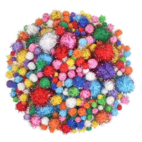 TOAOB 300 Stück Bunte Pompons zum Basteln Glitzer 10 mm Bis 40 mm Groß Pompom Flauschigen Plüsch set Bälle Kunst Bommel für Dekorieren Verzieren Nähen DIY Lustige Kreativen Handwerk von TOAOB THE ONE AND ONLY BABY