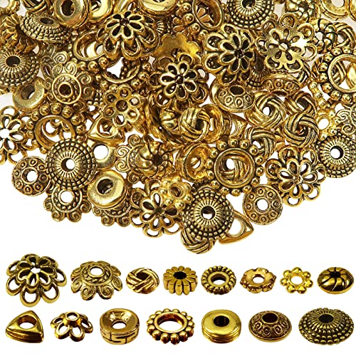 TOAOB 300 Stück Tibetische Perlen Gold Farbe Zwischenperlen Metallperlen zum Auffädeln Perlenkappen Spacer Perlen für Armbänder Schmuckherstellung Antike Bastelperlen DIY Schmuckzubehör mit Loch von TOAOB THE ONE AND ONLY BABY
