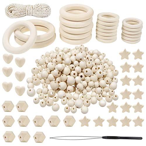 TOAOB 356 Stück Holzperlen Makramee Zubehör Set Natürliche Holzperlen Holzringe zum Basteln Holzkugeln mit Loch Kits für DIY Schmuck Herstellung von TOAOB THE ONE AND ONLY BABY