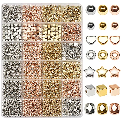 TOAOB 3600 Stück 4 bis 6 mm Distanzperlen aus Kunststoff Goldton Weißgold Roségold spacer perlen Sternform Perlen Bunte Runde Abstandsperlen Handgefertigte Lose Perlen Bastelperlen von TOAOB THE ONE AND ONLY BABY