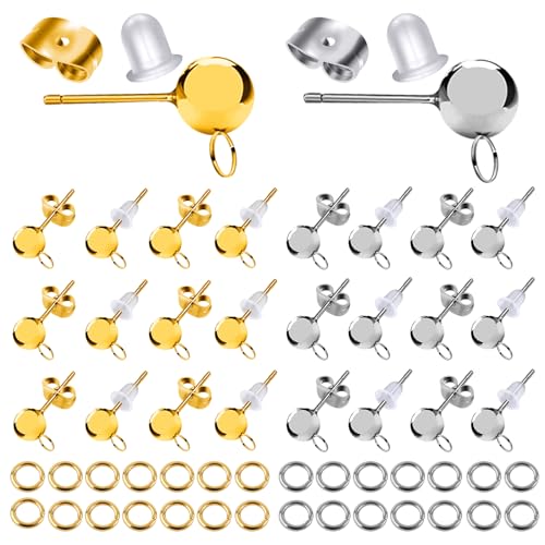 TOAOB 40 Stück Kugelpfosten Ohrstecker Edelstahl Mit Schlaufen Silber und Gold Ohrstecker Verschluss Schmetterling Gummi Ohrstopper Hypoallergene für Ohrringe Bastel Zubehör Schmuckherstellung von TOAOB THE ONE AND ONLY BABY