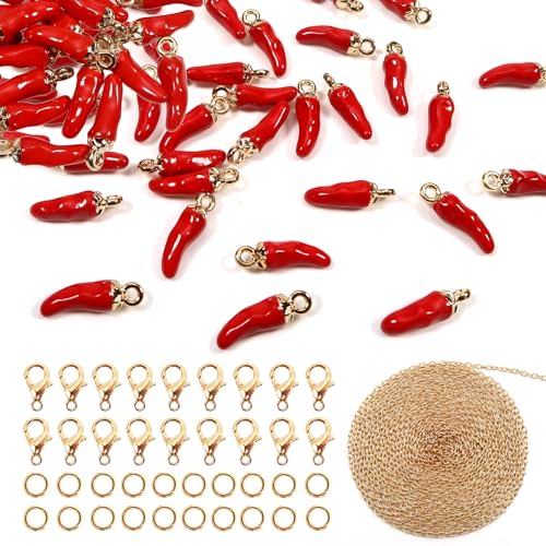 TOAOB 40 Stück rote Chilischoten-Anhänger aus emaillierter Legierung, Glücksbringer und Ketten, Offene Ringe für Halsketten, Gastgeschenke, Armbänder, Ohrringe, Schmuck, DIY, 1.73CM, Metall, Kein TOAOB 40 Stück rote Chilischoten-Anhänger aus emaillierter Legierung, Glücksbringer und Ketten, Offene Ringe für Halsketten, Gastgeschenke, Armbänder, Ohrringe, Schmuck, DIY, 1.73CM, Metall, Kein von TOAOB THE ONE AND ONLY BABY