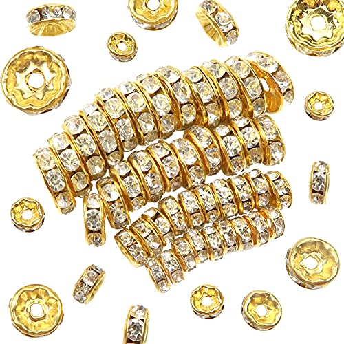 TOAOB 400 Stück Rondelle Strass Spacer Perlen Golden 4mm bis 10mm Metall Kristall Strasssteine Zwischenperlen für Schmuckherstellung von TOAOB THE ONE AND ONLY BABY