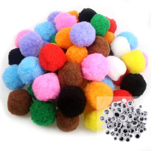 TOAOB 50 Stück Pompons zum Basteln Groß 4 cm Bunte Pompom Flauschigen Plüsch Bälle Kunst Bommel mit 100 Stück Selbstklebend Wackelaugen für Dekorieren Verzieren Nähen DIY Lustige Kreativen Handwerk von TOAOB THE ONE AND ONLY BABY