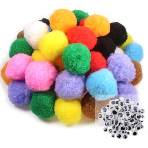 TOAOB 50 Stück Pompons zum Basteln Groß 5 cm Bunte Pompom Flauschigen Plüsch Bälle Kunst Bommel mit 100 Stück Selbstklebend Wackelaugen für Dekorieren Verzieren Nähen DIY Lustige Kreativen Handwerk von TOAOB THE ONE AND ONLY BABY