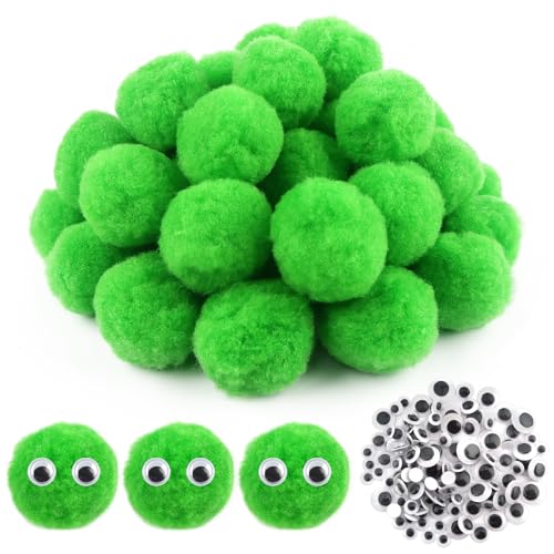 TOAOB 50 Stück Pompons zum Basteln Groß 5 cm Hellgrün Pompom Flauschigen Plüsch Bälle Kunst Bommel mit Selbstklebend Wackelaugen für Dekorieren Verzieren Nähen DIY Lustige Kreativen Handwerk von TOAOB THE ONE AND ONLY BABY