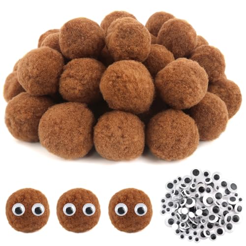 TOAOB 50 Stück Pompons zum Basteln Groß 5 cm Kaffeefarbe Pompom Flauschigen Plüsch Bälle Kunst Bommel mit Selbstklebend Wackelaugen für Dekorieren Verzieren Nähen Lustige Kreativen Handwerk von TOAOB THE ONE AND ONLY BABY