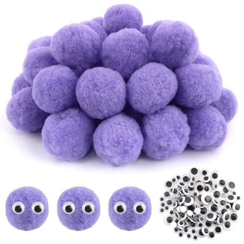 TOAOB 50 Stück Pompons zum Basteln Groß 5 cm Lila Pompom Flauschigen Plüsch set Bälle Kunst Bommel mit Selbstklebend Wackelaugen für Dekorieren Verzieren Nähen DIY Lustige Kreativen Handwerk von TOAOB THE ONE AND ONLY BABY