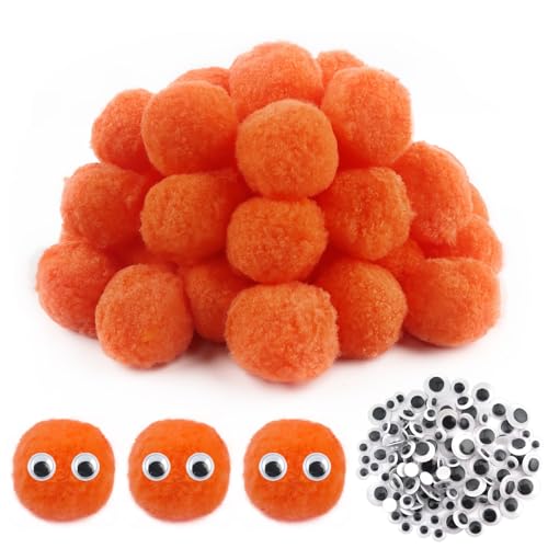 TOAOB 50 Stück Pompons zum Basteln Groß 5 cm Orange Pompom Flauschigen Plüsch Bälle Kunst Bommel mit Selbstklebend Wackelaugen für Dekorieren Verzieren Nähen DIY Lustige Kreativen Handwerk von TOAOB THE ONE AND ONLY BABY