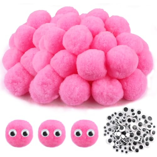 TOAOB 50 Stück Pompons zum Basteln Groß 5 cm Rosa Pompom Flauschigen Plüsch set Bälle Kunst Bommel mit Selbstklebend Wackelaugen für Dekorieren Verzieren Nähen DIY Lustige Kreativen Handwerk von TOAOB THE ONE AND ONLY BABY