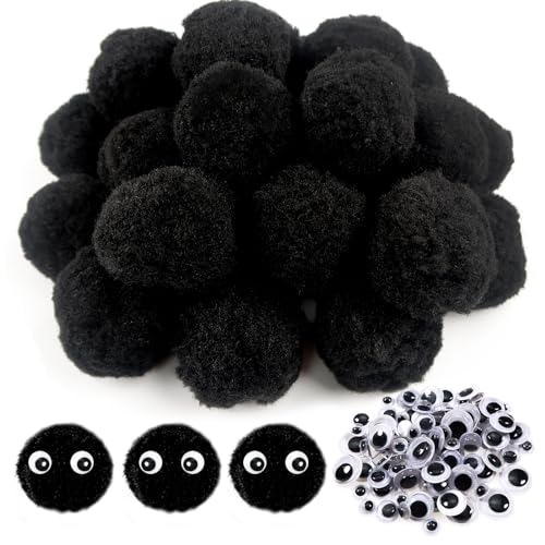TOAOB 50 Stück Pompons zum Basteln Groß 5 cm Schwarz Pompom Flauschigen Plüsch Bälle Kunst Bommel mit Selbstklebend Wackelaugen für Dekorieren Verzieren Nähen DIY Lustige Kreativen Handwerk von TOAOB THE ONE AND ONLY BABY