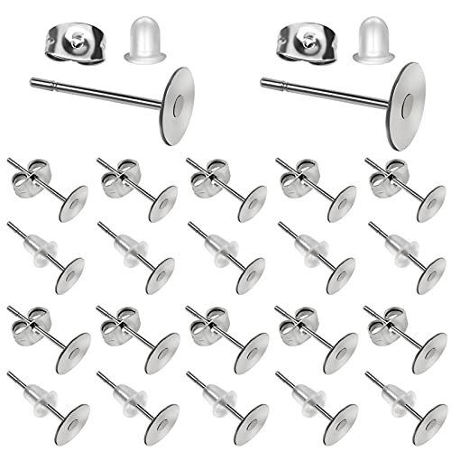 TOAOB 500 Stück Ohrstecker Rohlinge Edelstahl 6mm 8mm Ohrstecker Stecker Flach Pad Ohrring mit Butterfly Verschluss und 4x5mm transparentem Kunststoff Ohrring Stopper Set für DIY Schmuckherstellung von TOAOB THE ONE AND ONLY BABY