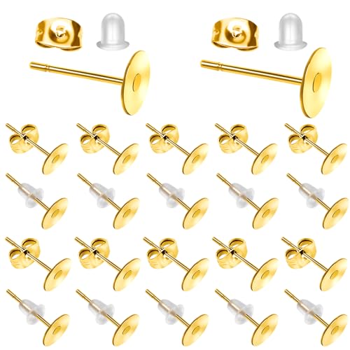 TOAOB 500 Stück 12mm Golden Edelstahl Ohrstecker Rohling und 6mm Ohrstöpsel aus Edelstahl und 4x5mm transparentem Kunststoff Ohrring Stopper Set für Schmuckherstellung von TOAOB THE ONE AND ONLY BABY