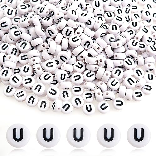 TOAOB 500 Stück 4x7mm Buchstabenperlen Vokale Weiß Buchstabenperlen U Rund Acryl Spacer Perlen für Schmuckherstellung von TOAOB THE ONE AND ONLY BABY