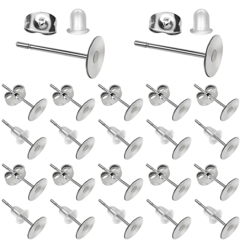 TOAOB 500 Stück Ohrstecker Rohlinge Edelstahl 5 mm Ohrstecker Stecker Flach Pad Ohrring mit Butterfly Verschluss und 4.5 x 6 mm Transparentem Kunststoff Ohrring Stopper Set für DIY Schmuckherstellung von TOAOB THE ONE AND ONLY BABY
