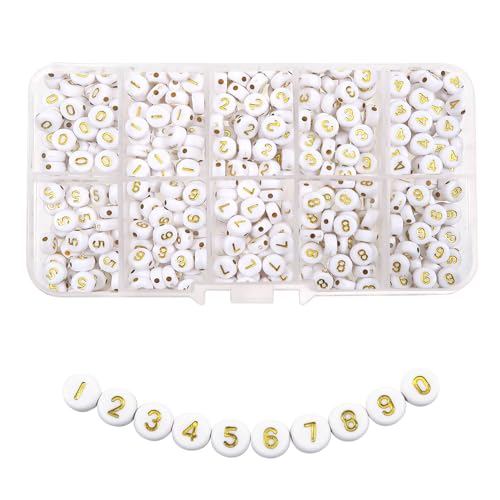 TOAOB 500 Stück Zahlen Perlen Goldene Schrift zum Auffädeln Mix 0-9 Buchstabenperlen 4x7mm Nummerperlen Arabische Ziffern Zahlenperlen Spacer Perlen für Schmuckherstellung von TOAOB THE ONE AND ONLY BABY