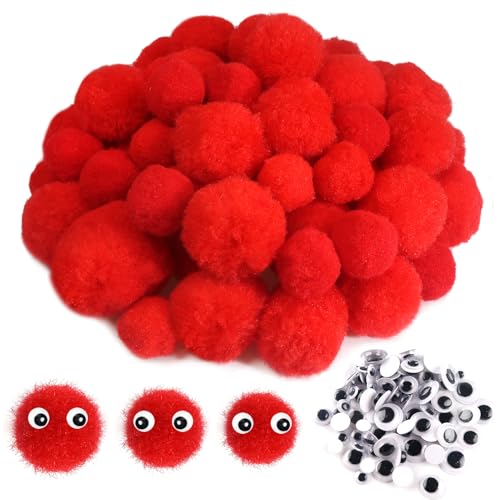 TOAOB 80 Stück Pompons Basteln Groß Rot Pompom 3 cm 4 cm 5 cm Flauschigen Plüsch set Bälle Kunst Bommel mit Selbstklebend Wackelaugen für Dekorieren Nähen DIY Lustige Kreativen Handwerk von TOAOB THE ONE AND ONLY BABY
