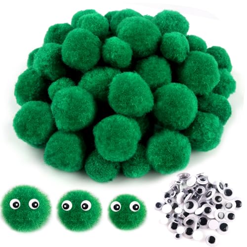 TOAOB 80 Stück Pompons Basteln Grün Pompom 3 cm 4 cm 5 cm Flauschigen Plüsch set Bälle Kunst Bommel mit Selbstklebend Wackelaugen für Dekorieren Nähen DIY Lustige Kreativen Handwerk von TOAOB THE ONE AND ONLY BABY