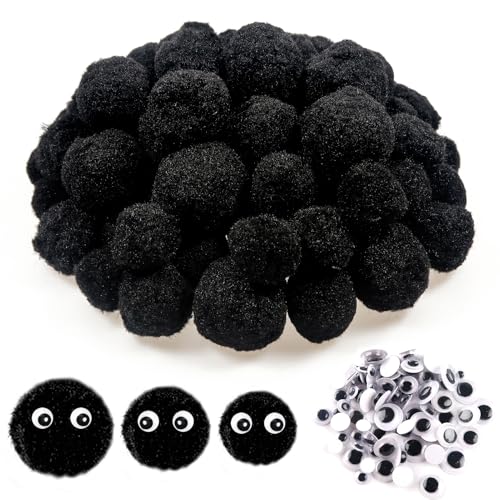 TOAOB 80 Stück Pompons Basteln Schwarz Pompom 3 cm 4 cm 5 cm Flauschigen Plüsch set Bälle Kunst Bommel mit Selbstklebend Wackelaugen für Dekorieren Nähen DIY Lustige Kreativen Handwerk von TOAOB THE ONE AND ONLY BABY