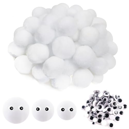 TOAOB 80 Stück Pompons Basteln Weiß Pompom 3 cm 4 cm 5 cm Flauschigen Plüsch set Bälle Kunst Bommel mit Selbstklebend Wackelaugen für Dekorieren Nähen DIY Lustige Kreativen Handwerk von TOAOB THE ONE AND ONLY BABY