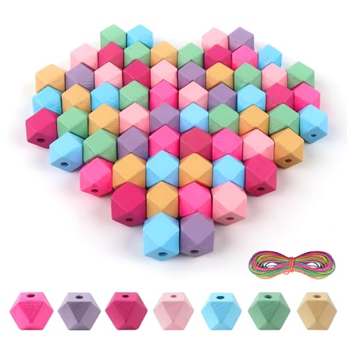 TOAOB 91 Stück Natürliche Achteckig Bunte Holzperlen zum auffädeln Holzkugeln 15mm mit Loch set Geometrische Holz Perlen Basteln für DIY Schmuck Herstellung von TOAOB THE ONE AND ONLY BABY