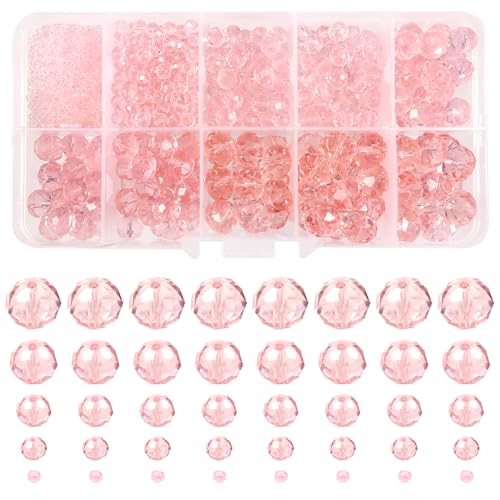 TOAOB Facettierte Glasperlen 1000 Stück Kristall Rondelle Kügelchen 2mm 4mm 6mm 8mm 10mm Rosa Runde Crystal Tschechische Kristallperlen für DIY Basteln Armbänder Halsketten Schmuckherstellung von TOAOB THE ONE AND ONLY BABY