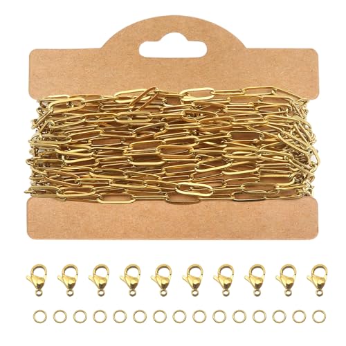 TOAOB Gold 5 M Gliederkette Chain 4 mm x 12 mm Edelstahl Kabel Metallkette Kette Meterware Halsketten Kette Bulk mit 30 Sprung Ringe und 10 Karabiner Verschlüsse für DIY Schmuck TOAOB Gold 5 M Gliederkette Chain 4 mm x 12 mm Edelstahl Kabel Metallkette Kette Meterware Halsketten Kette Bulk mit 30 Sprung Ringe und 10 Karabiner Verschlüsse für DIY Schmuck von TOAOB THE ONE AND ONLY BABY