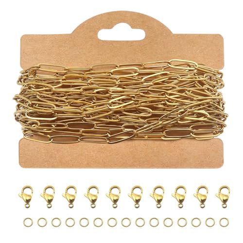 TOAOB Gold 5 M Gliederkette Chain 4 mm x 14 mm Edelstahl Kabel Metallkette Kette Meterware Halsketten Kette Bulk mit 30 Sprung Ringe und 10 Karabiner Verschlüsse für DIY Schmuck TOAOB Gold 5 M Gliederkette Chain 4 mm x 14 mm Edelstahl Kabel Metallkette Kette Meterware Halsketten Kette Bulk mit 30 Sprung Ringe und 10 Karabiner Verschlüsse für DIY Schmuck von TOAOB THE ONE AND ONLY BABY