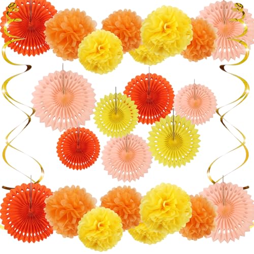 TOAOB Party Deko 19 Stück Seidenpapier Pompons Gelb Serie Party Dekoration Papier Pompoms Girlande Papier Fans Fächer und Hängende Spiralen Girlande für Partydekorationen Hochzeit Set Geburtstagsdeko von TOAOB THE ONE AND ONLY BABY