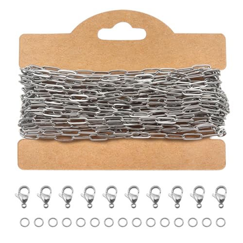 TOAOB Silber 5 M Gliederkette Chain 4 mm Edelstahl Kabel Metallkette Kette Meterware Halsketten Kette Bulk mit 30 Sprung Ringe und 10 Karabiner Verschlüsse für DIY Schmuck TOAOB Silber 5 M Gliederkette Chain 4 mm Edelstahl Kabel Metallkette Kette Meterware Halsketten Kette Bulk mit 30 Sprung Ringe und 10 Karabiner Verschlüsse für DIY Schmuck von TOAOB THE ONE AND ONLY BABY