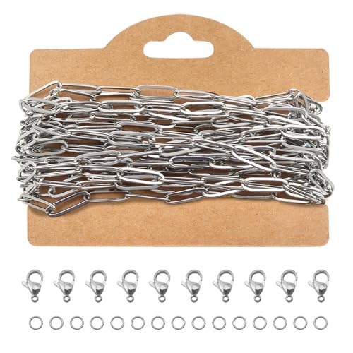 TOAOB Silber 5 M Gliederkette Chain 4 mm x 14 mm Edelstahl Kabel Metallkette Kette Meterware Halsketten Kette Bulk mit 30 Sprung Ringe und 10 Karabiner Verschlüsse für DIY Schmuck TOAOB Silber 5 M Gliederkette Chain 4 mm x 14 mm Edelstahl Kabel Metallkette Kette Meterware Halsketten Kette Bulk mit 30 Sprung Ringe und 10 Karabiner Verschlüsse für DIY Schmuck von TOAOB THE ONE AND ONLY BABY