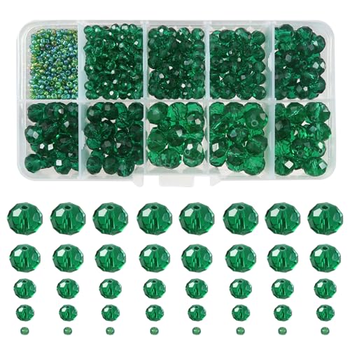 Toaob 1000 Stück Facettierte Kristallperlen, rund, Glasperlen, dunkelgrün, 2 mm, 4 mm, 6 mm, 8 mm, 10 mm, transparent, Kristallperlen, für Schmuckherstellung, DIY, Armbänder, Halsketten, Handwerk von TOAOB THE ONE AND ONLY BABY