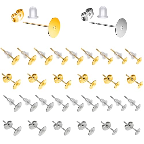 Toaob 500 Stück Ohrringe, flache Pfosten, aus Edelstahl, 3 mm bis 5 mm, für Ohrringe, Gold und Silber, mit Verschlüssen für Schmuckzubehör Toaob 500 Stück Ohrringe, flache Pfosten, aus Edelstahl, 3 mm bis 5 mm, für Ohrringe, Gold und Silber, mit Verschlüssen für Schmuckzubehör von TOAOB THE ONE AND ONLY BABY
