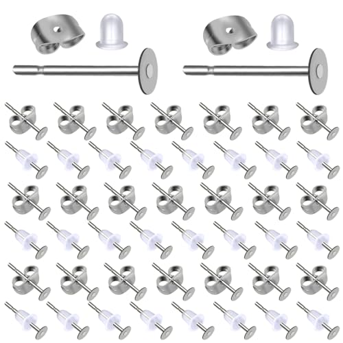Toaob 500 Stück Ohrringe, flache Pfosten, aus Edelstahl, 4 mm, mit Schmetterlingsrückseite, Grundierung und Verschlüssen aus transparentem Silikon, für Schmuckzubehör, Herstellung Toaob 500 Stück Ohrringe, flache Pfosten, aus Edelstahl, 4 mm, mit Schmetterlingsrückseite, Grundierung und Verschlüssen aus transparentem Silikon, für Schmuckzubehör, Herstellung von TOAOB THE ONE AND ONLY BABY